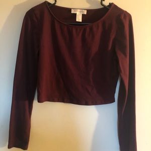Burgundy Long Sleeve Crop Top